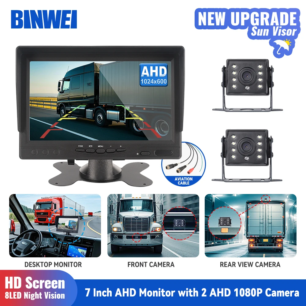 BINWEI AHD 7-дюймовый автомобильный монитор с камерой заднего вида для парковки грузовиков, 2-канальный видео 12-24 В, водонепроницаемый экран камеры ночного видения 1080p
BINWEI AHD 7-дюймовый автомобильный монитор с камерой заднего вида для парковки грузовиков, 2-канальный видео 12-24 В, водонепроницаемый экран камеры ночного видения 1080p