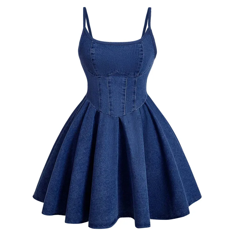 Women's Solid Color Denim Corset Mini Dress Summer Adjustable Strap Flared Skirt Gown Retro Casual Outfit For Dating & Hangout
Women's Solid Color Denim Corset Mini Dress Summer Adjustable Strap Flared Skirt Gown Retro Casual Outfit For Dating & Hangout