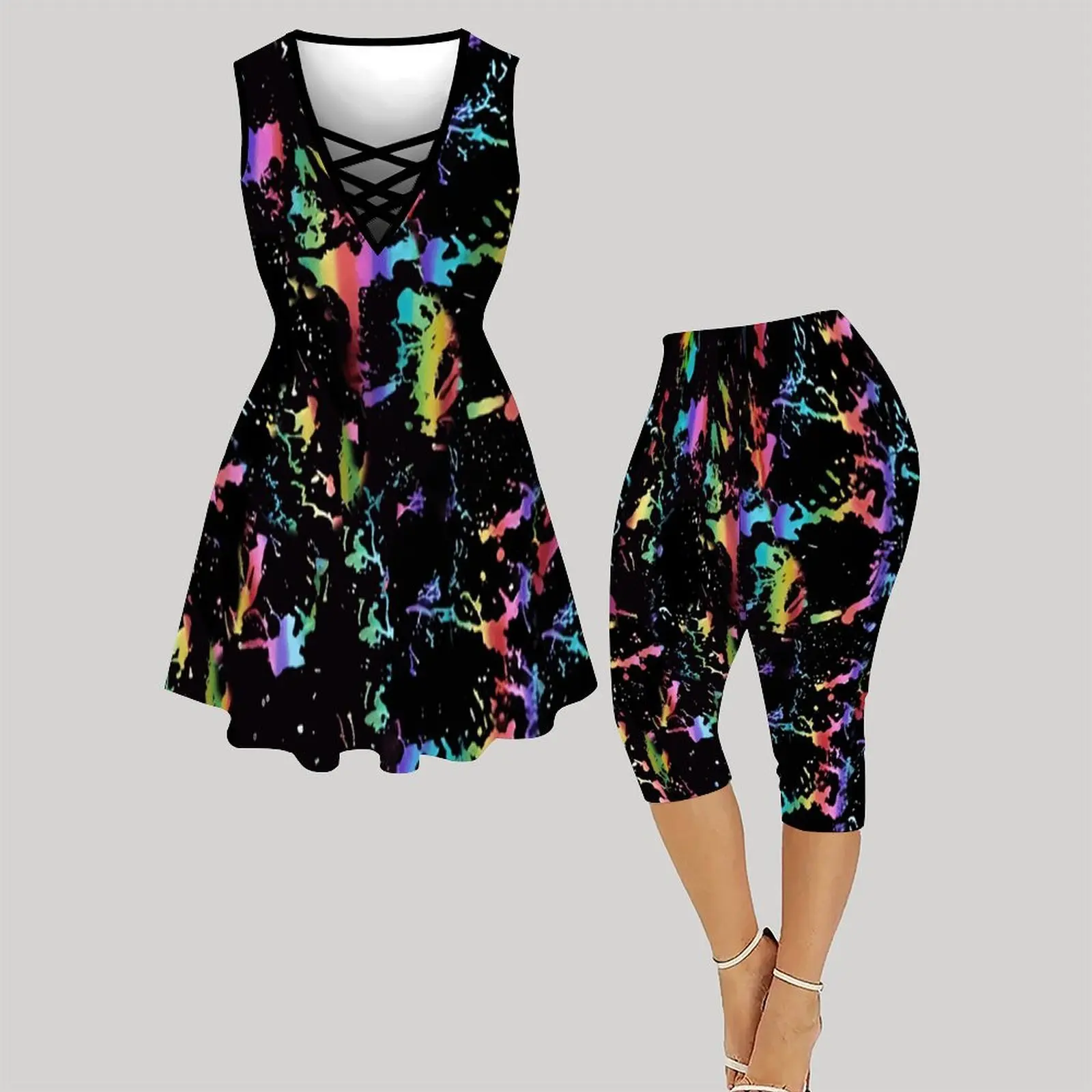 Mid-length Skirt Fitted Dress Jogging Pants Sports Pants Women's Printing Tight Pants 2pcs Cross V-neck Sleeveless Dress
Mid-length Skirt Fitted Dress Jogging Pants Sports Pants Women's Printing Tight Pants 2pcs Cross V-neck Sleeveless Dress