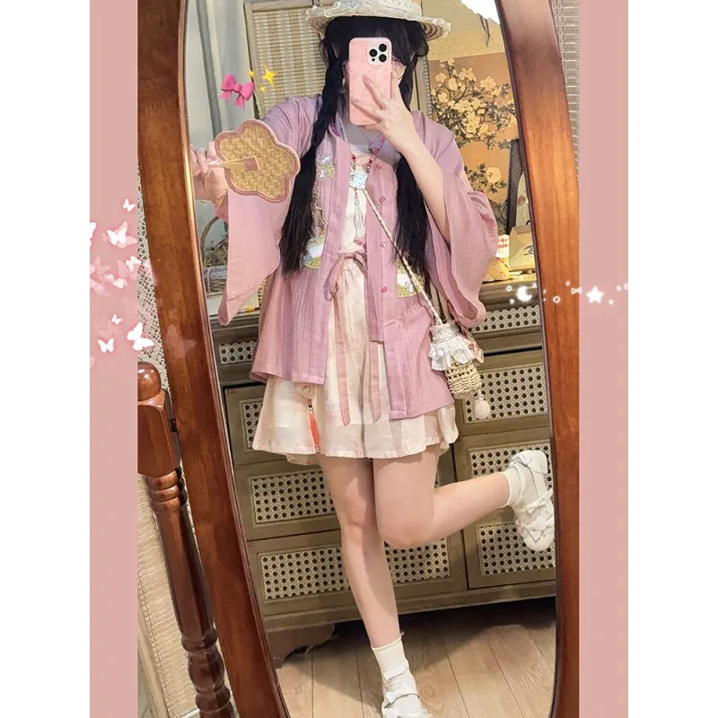 Summer Sweet Hanfu Set Women Round Neck Shirt Lace Skort Daily Chinese Style
Summer Sweet Hanfu Set Women Round Neck Shirt Lace Skort Daily Chinese Style