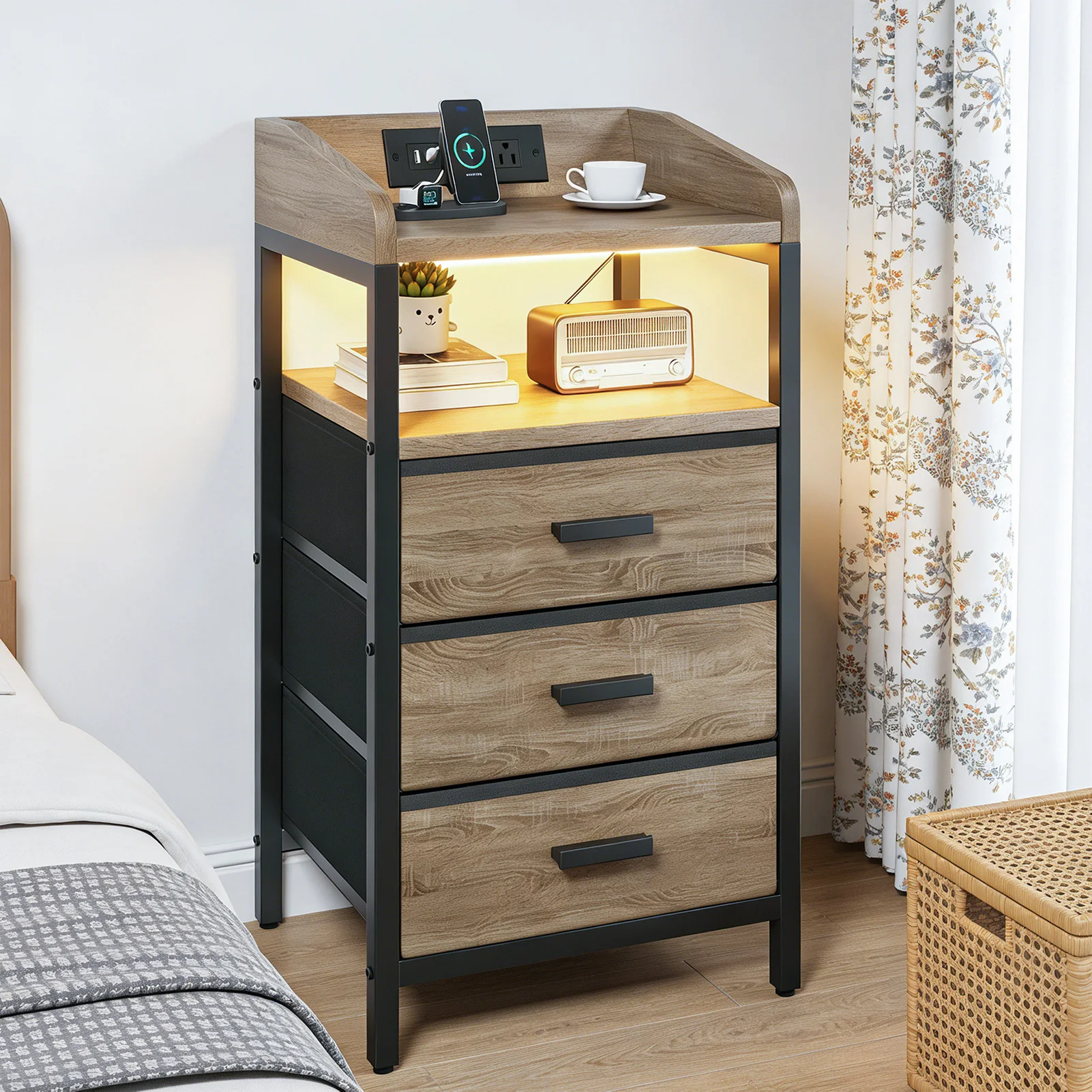 2 Pack Night Stand with Charging Station and Light Bedside End Table with 3 Fabric Drawers 2 USB Ports and Outlets for Bedroom
2 Pack Night Stand with Charging Station and Light Bedside End Table with 3 Fabric Drawers 2 USB Ports and Outlets for Bedroom
