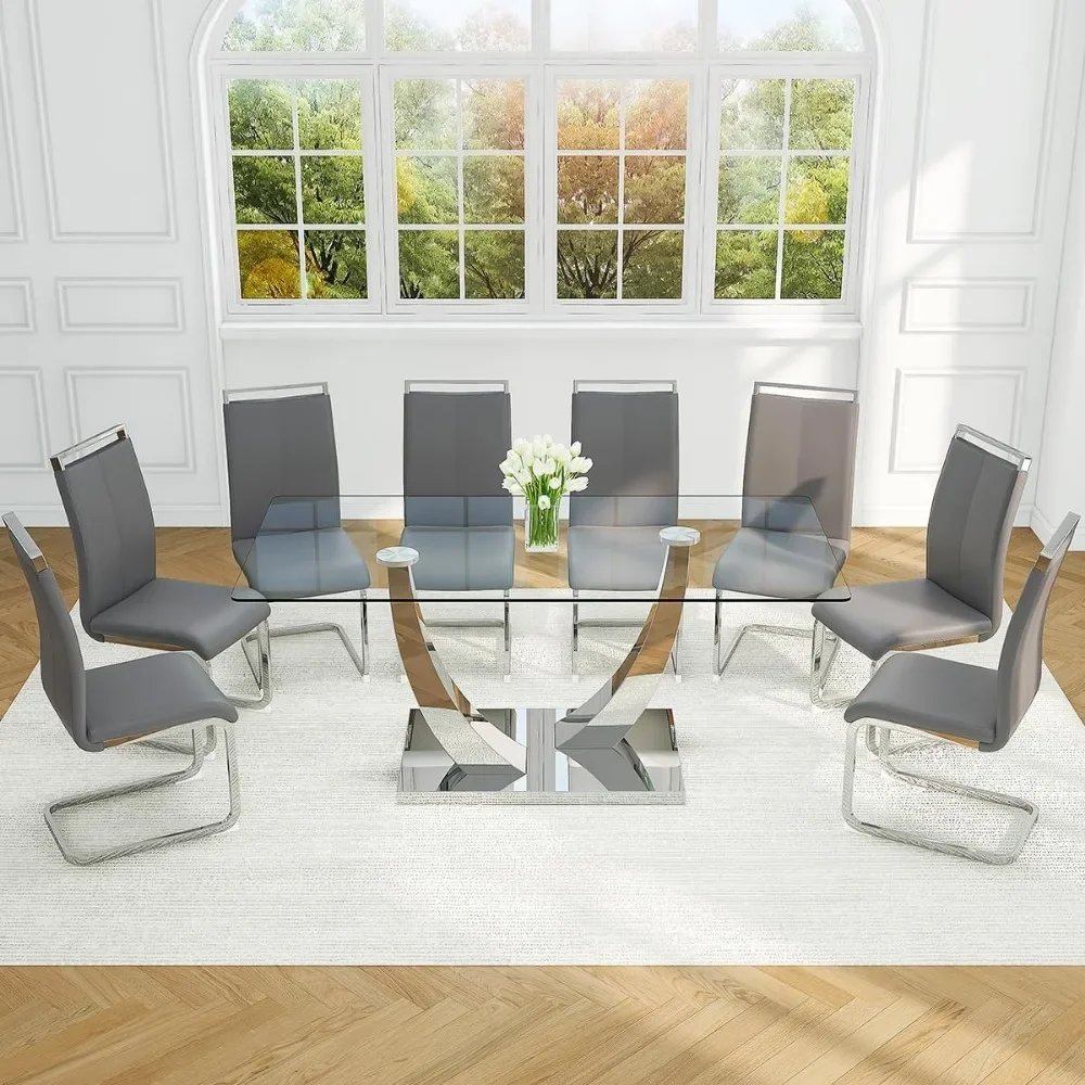 71” Glass Dining Table Set,Kitchen Table and PU Leather Chairs for 8, Tempered Glass Top, Dining Table Set for 8
71” Glass Dining Table Set,Kitchen Table and PU Leather Chairs for 8, Tempered Glass Top, Dining Table Set for 8