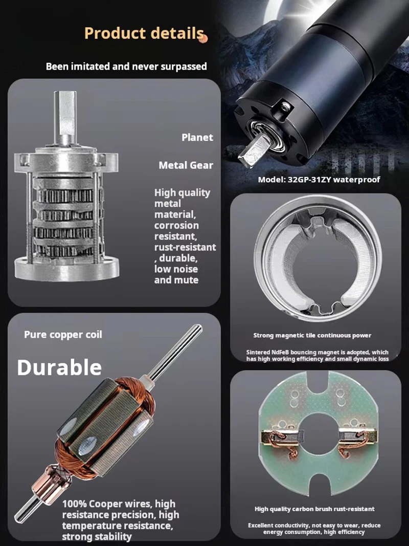 32GP-31zy 32mm Waterproof Planetary Reduction Motor Low-speed High Torque Micro Small Speed Control Motor 12v24v 11-1538rpm
32GP-31zy 32mm Waterproof Planetary Reduction Motor Low-speed High Torque Micro Small Speed Control Motor 12v24v 11-1538rpm