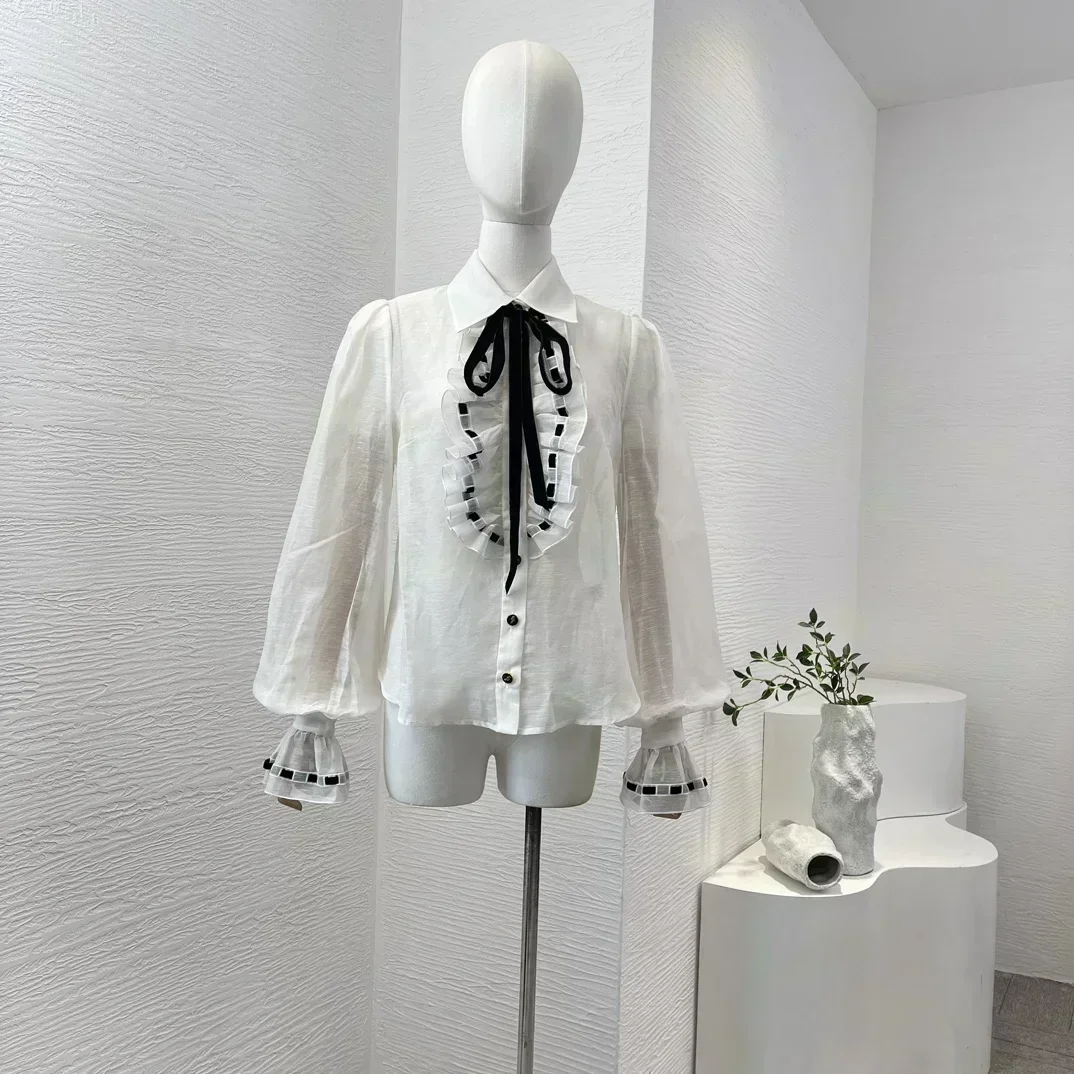New Collection High Quality Linen Silk White Ruffles Long Sleeve Blouse Tops Women Spring Summer Clothing
New Collection High Quality Linen Silk White Ruffles Long Sleeve Blouse Tops Women Spring Summer Clothing