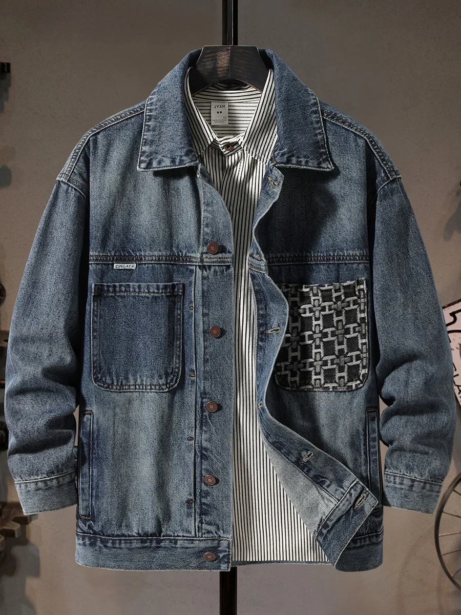 Retro Embroidered ket Workwear Denim Jaet Men Loose Hong Kong Sle Heavyweight Casual Design Collar Stand up Coat
Retro Embroidered ket Workwear Denim Jaet Men Loose Hong Kong Sle Heavyweight Casual Design Collar Stand up Coat