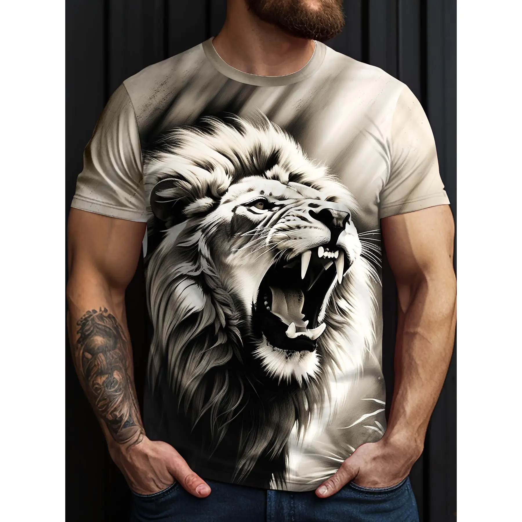 Mens Lion Print Short Sleeve Crew Neck T-Shirt Soft Breathable Casual Wear Outdoor Activities Summer Essential Clothing Tshirts
Mens Lion Print Short Sleeve Crew Neck T-Shirt Soft Breathable Casual Wear Outdoor Activities Summer Essential Clothing Tshirts
