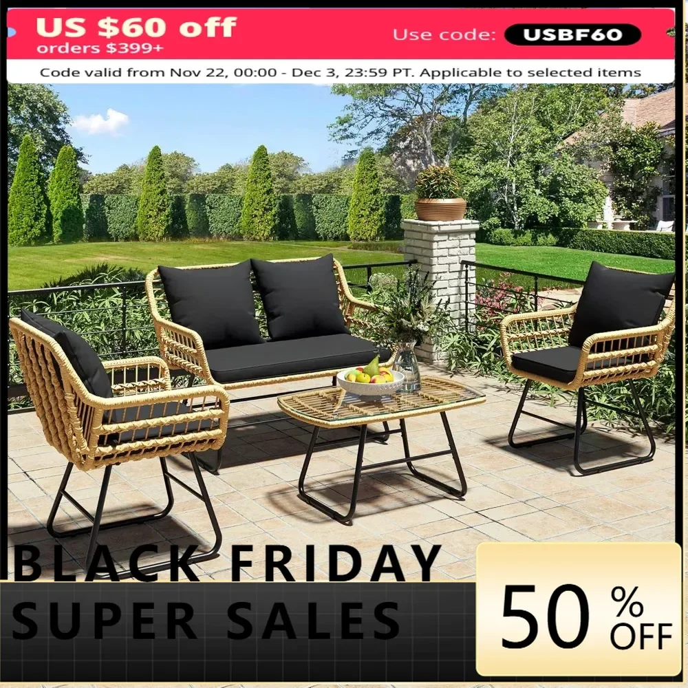 4Piece Patio Furniture Wicker Outdoor Bistro Set,All-Weather Rattan Conversation Loveseat Chairs for Backyard, Balcony andDeck
4Piece Patio Furniture Wicker Outdoor Bistro Set,All-Weather Rattan Conversation Loveseat Chairs for Backyard, Balcony andDeck