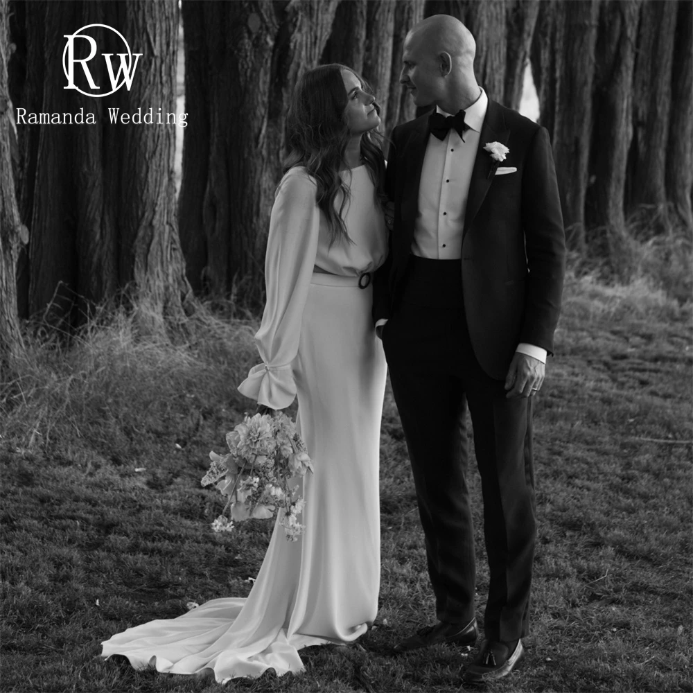 Ramanda Simple Boat Neck Long Flare Sleeves Satin Wedding Dress For Women Sexy Belt Backless Mermaid Bridal Gown Vestidos De Nov
Ramanda Simple Boat Neck Long Flare Sleeves Satin Wedding Dress For Women Sexy Belt Backless Mermaid Bridal Gown Vestidos De Nov