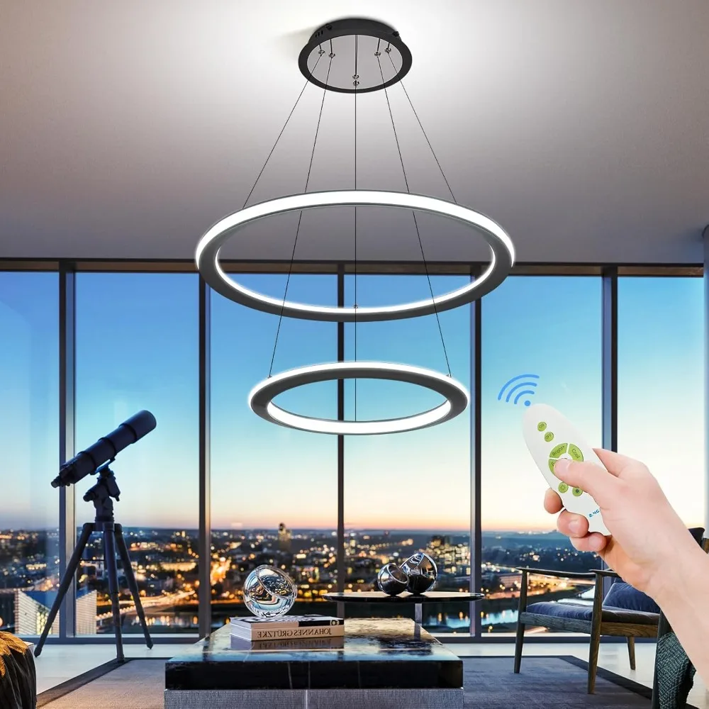 LED Pendant Light, Black Pendant 2 Rings, Height Adjustable, Double Sided LED Strip Light, Indoor LED Pendant Lights
LED Pendant Light, Black Pendant 2 Rings, Height Adjustable, Double Sided LED Strip Light, Indoor LED Pendant Lights