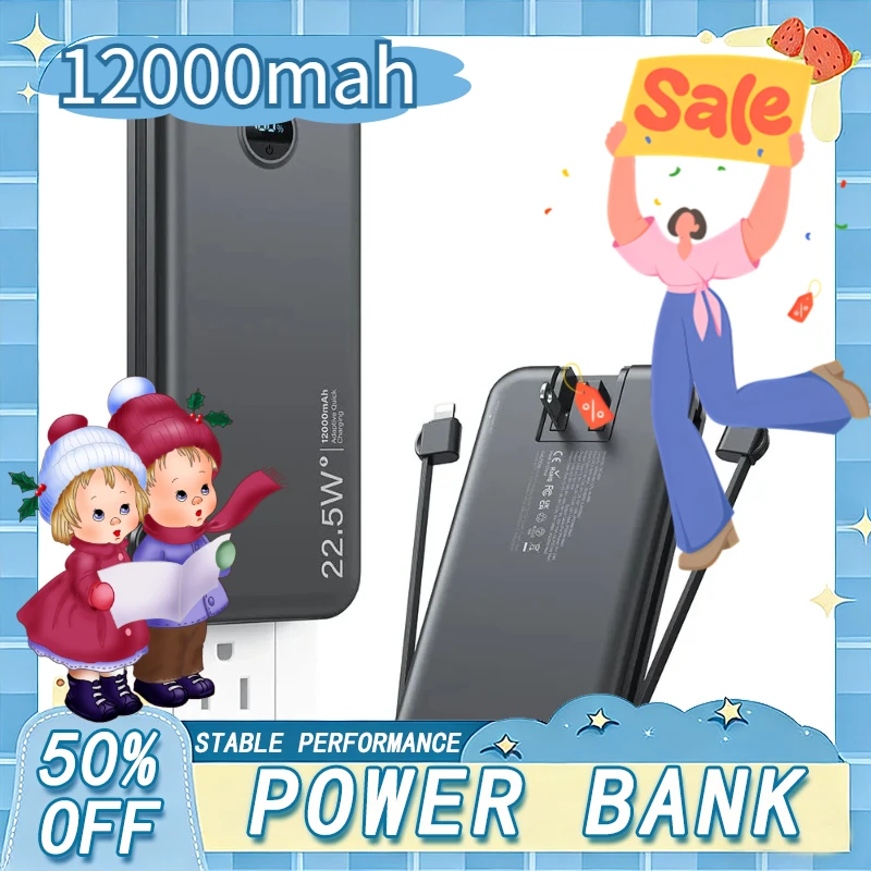 12000mAh Ultra Portable Charger Power Bank with Built-in AC Wall Plug& 2 Cables,LED Display,3 Ports,PD20W USB-C Fast Charging
12000mAh Ultra Portable Charger Power Bank with Built-in AC Wall Plug& 2 Cables,LED Display,3 Ports,PD20W USB-C Fast Charging