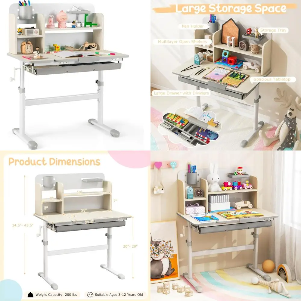 Kids Study Desk, Height Adjustable Children School Desk with Storage, Tilt Desktop, Pen Holder & Scale Ruler, Student Computer
Kids Study Desk, Height Adjustable Children School Desk with Storage, Tilt Desktop, Pen Holder & Scale Ruler, Student Computer