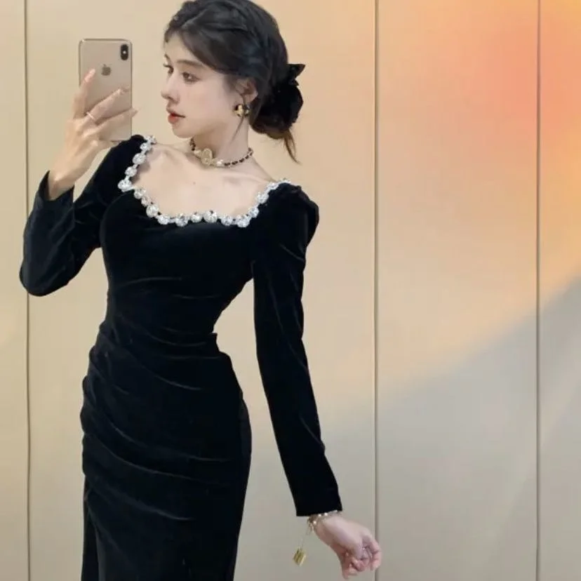 Collar Velvet Waist Dress 2023 Long Dress Women Women Clothing Party Dresses Vestido Dress
Collar Velvet Waist Dress 2023 Long Dress Women Women Clothing Party Dresses Vestido Dress
