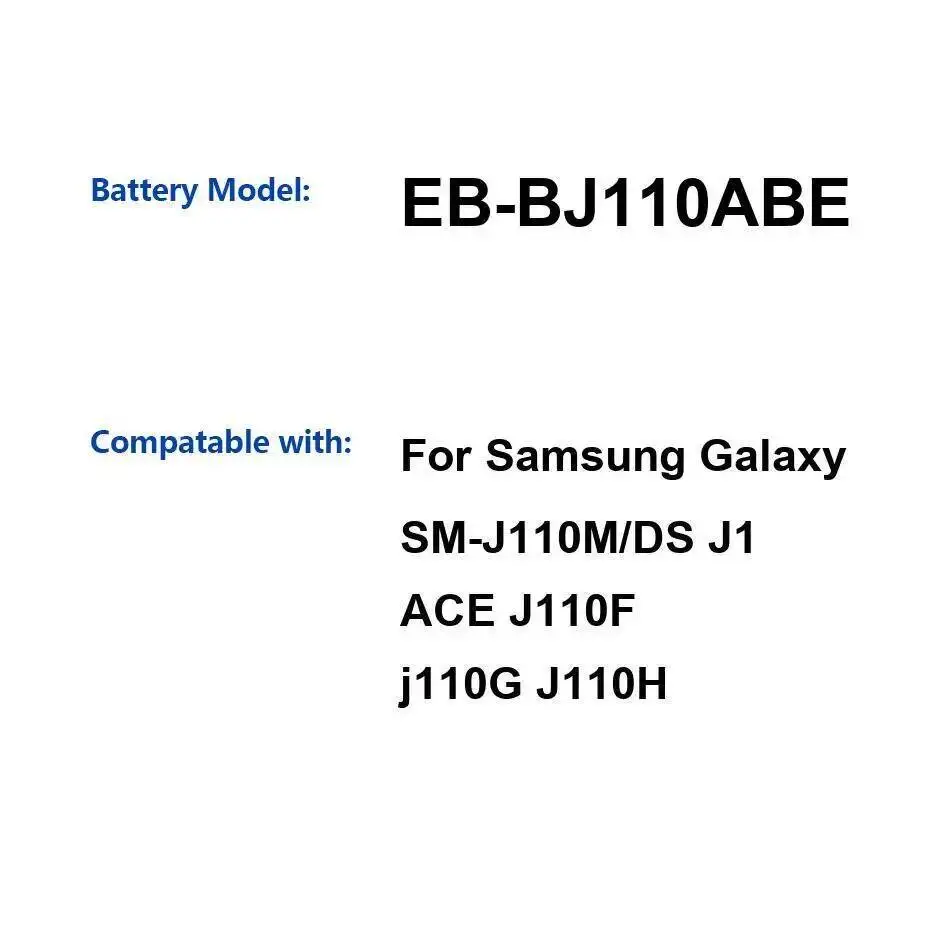 Долговечная работа для Samsung Galaxy J1 Ace J110F J110g J110H SM-J110M DS аккумулятор мобильного телефона 1900 мАч EB-BJ110ABE
Долговечная работа для Samsung Galaxy J1 Ace J110F J110g J110H SM-J110M DS аккумулятор мобильного телефона 1900 мАч EB-BJ110ABE