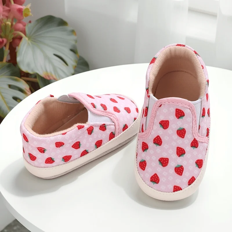 Baby Boys Girls Canvas Crib Shoes, Pink Heart Strawberry Print, Sleeve Mouth Style Soft Cotton Sole Casual Footwear
Baby Boys Girls Canvas Crib Shoes, Pink Heart Strawberry Print, Sleeve Mouth Style Soft Cotton Sole Casual Footwear