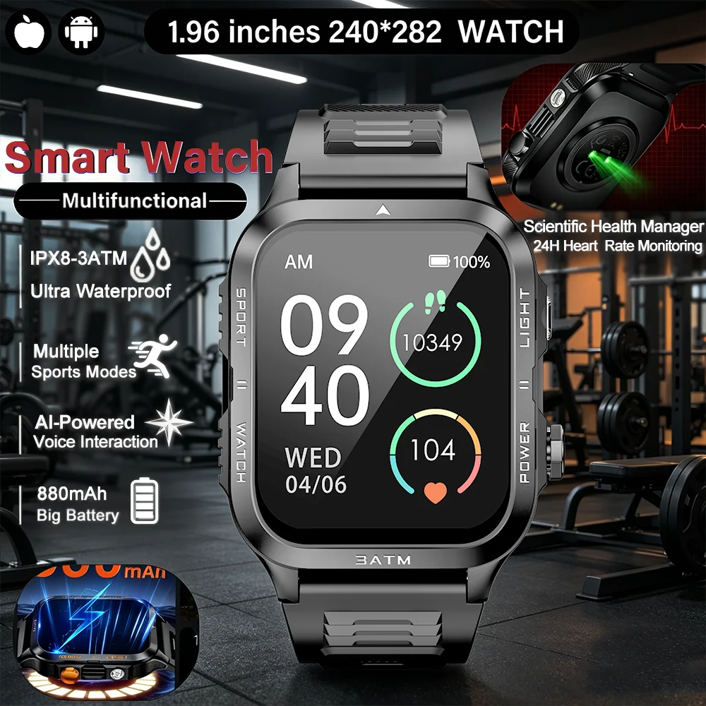 2026 New Smart Sports Watch LED Lighting Health Detection 3ATM Waterproof 880mAh Large Battery 1.96 inch Screen 100+Sports Modes
2026 New Smart Sports Watch LED Lighting Health Detection 3ATM Waterproof 880mAh Large Battery 1.96 inch Screen 100+Sports Modes