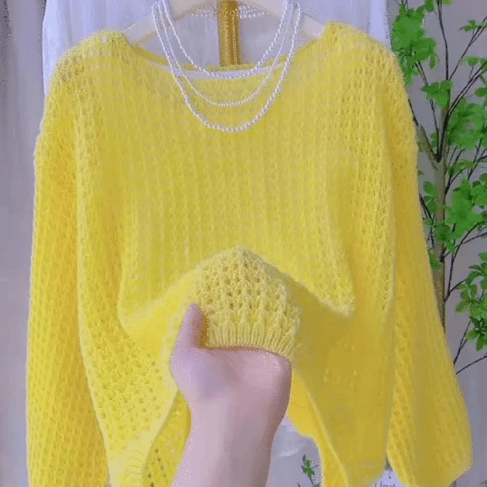 Thin Hollow Out Mesh Sweater Pullovers O Neck Lightweight Crochet Knit Sweater Long Sleeve Soft Knitwear Sweater Women Tops
Thin Hollow Out Mesh Sweater Pullovers O Neck Lightweight Crochet Knit Sweater Long Sleeve Soft Knitwear Sweater Women Tops