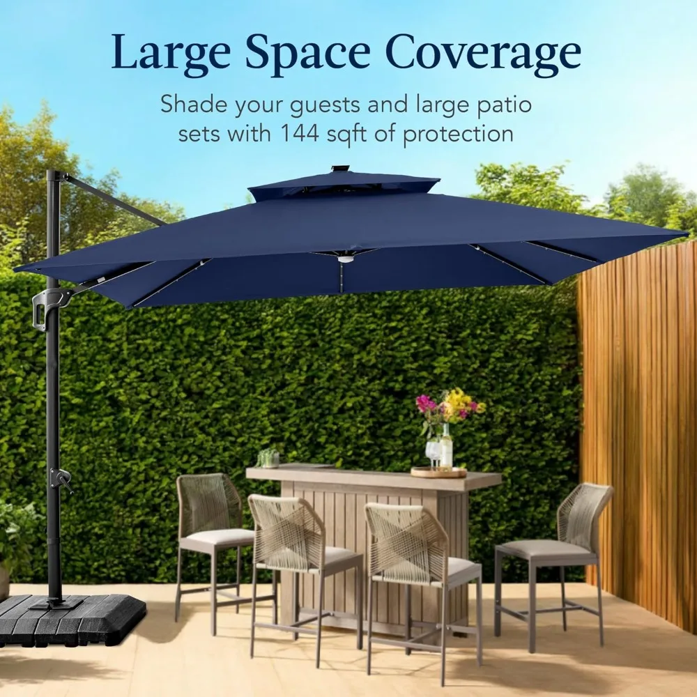 12x12ft LED Cantilever Patio Umbrella W/Base Included & 360° Rotation, Large Solar Offset Hanging Outdoor Sun Shade, Customized
12x12ft LED Cantilever Patio Umbrella W/Base Included & 360° Rotation, Large Solar Offset Hanging Outdoor Sun Shade, Customized