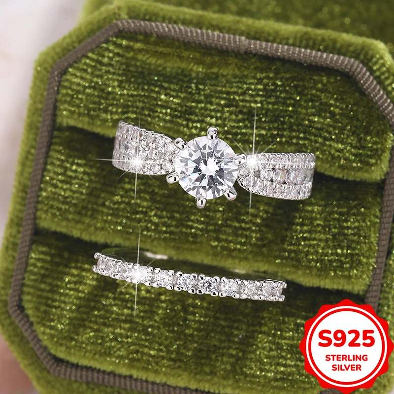 Trendy and Exquisite Authentic S925 Silver Six-claw Round Zircon Women's Stacked Wedding Rings, Classic and Fashionable
Trendy and Exquisite Authentic S925 Silver Six-claw Round Zircon Women's Stacked Wedding Rings, Classic and Fashionable