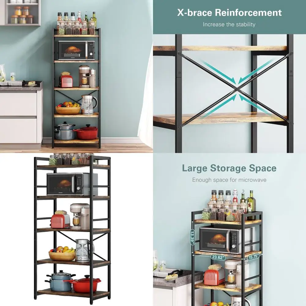 Kitchen 5-Shelf Storage Rack with Industrial Style, Compact Coffee Bar, 23.62L x 15.75W x 60.24H
Kitchen 5-Shelf Storage Rack with Industrial Style, Compact Coffee Bar, 23.62L x 15.75W x 60.24H