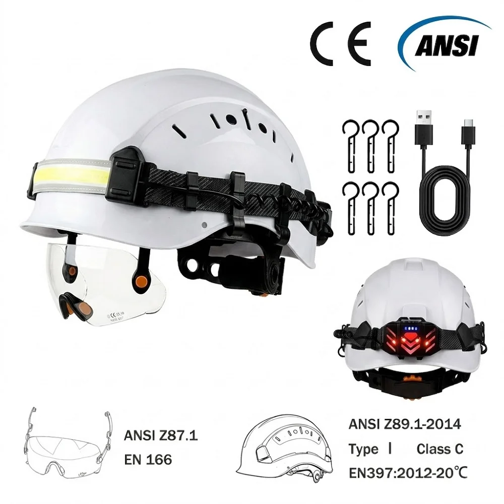 CE ANSI Safety Helmet with Built-in Goggles LED Headlight Taillight Upgraded ABS Construction Hard Hat Industrial Work Cap PPE
CE ANSI Safety Helmet with Built-in Goggles LED Headlight Taillight Upgraded ABS Construction Hard Hat Industrial Work Cap PPE