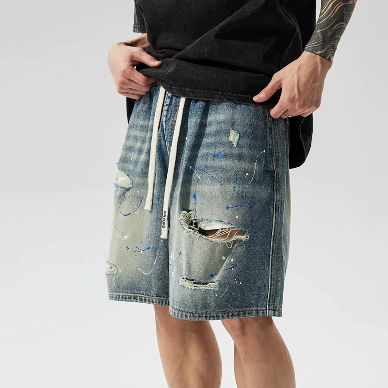 Men's Splatter Paint Ripped Denim Shorts Drawstring Waist Loose Fit Streetwear Casual Summer Jean Shorts Versatile Daily Wear
Men's Splatter Paint Ripped Denim Shorts Drawstring Waist Loose Fit Streetwear Casual Summer Jean Shorts Versatile Daily Wear