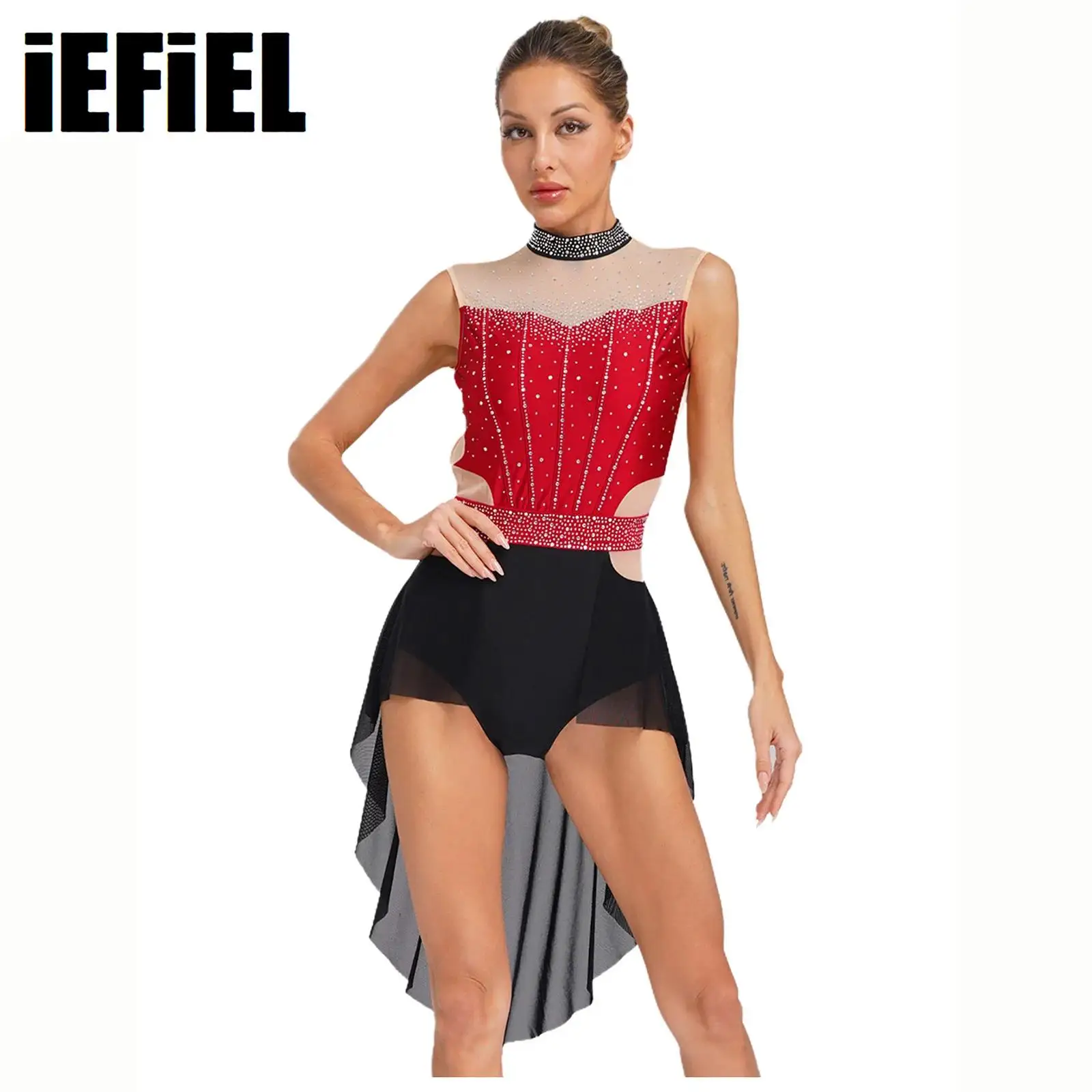 Women Lyrical Jazz Dance Dress Mock Neck Sleeveless Backless Shiny Rhinestones Color Block Mesh Patchwork Skirted Leotard
Women Lyrical Jazz Dance Dress Mock Neck Sleeveless Backless Shiny Rhinestones Color Block Mesh Patchwork Skirted Leotard