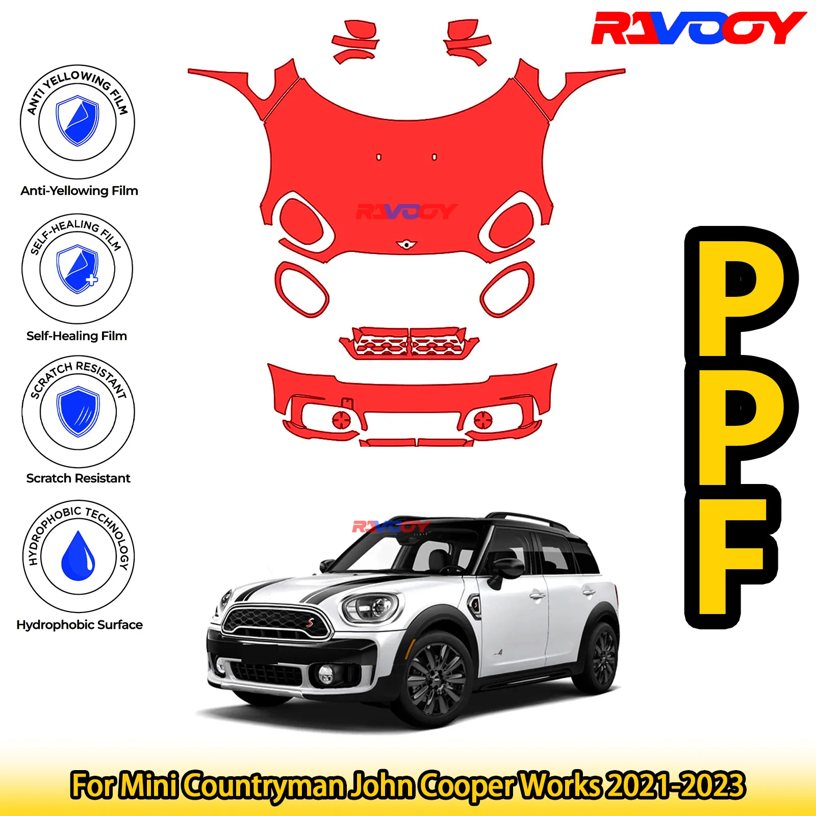 Для Mini Countryman John Cooper Works 2021-2023 глянцевая матовая черная предварительно вырезанная передняя защитная пленка PPF Kit
Для Mini Countryman John Cooper Works 2021-2023 глянцевая матовая черная предварительно вырезанная передняя защитная пленка PPF Kit