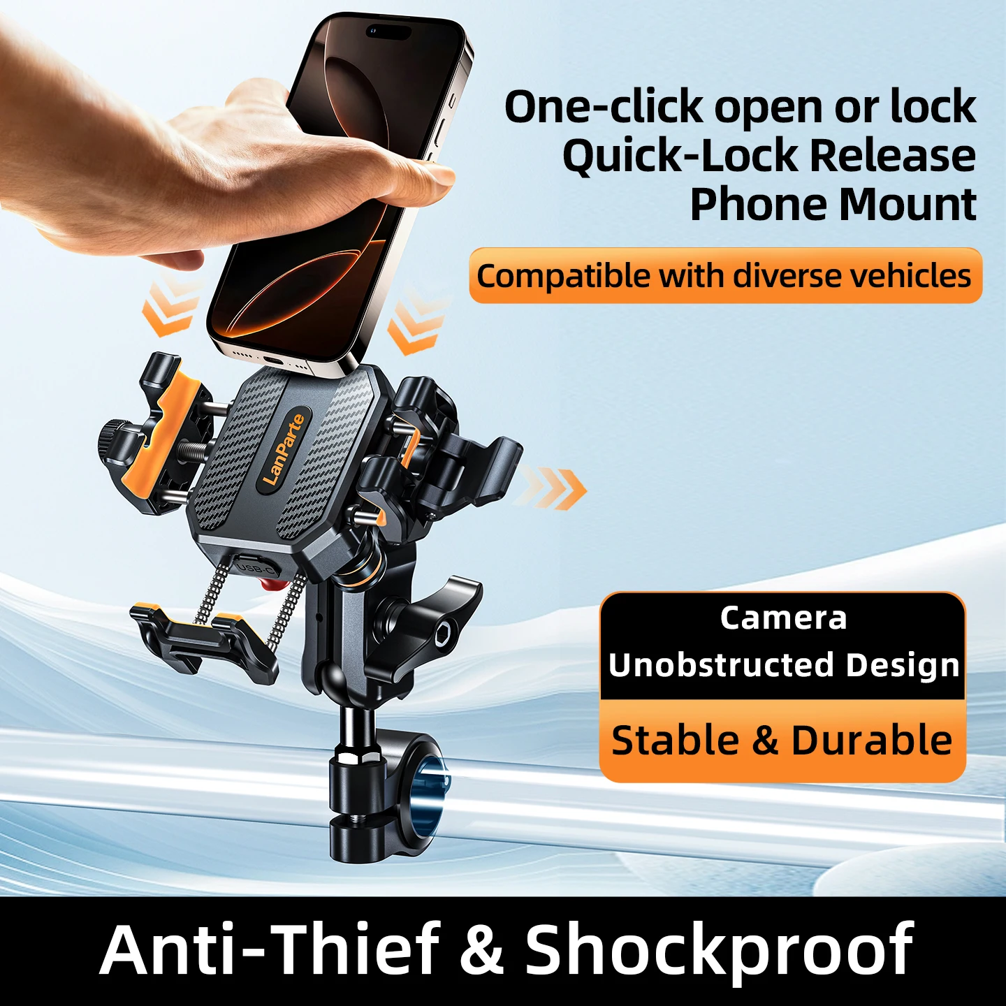 Lanparte Motorcycle Bike Phone Holder Mount Aluminum Alloy with Vibration Dampener ATV/ UTV Bike Scooter Handlebar GPS Clip
Lanparte Motorcycle Bike Phone Holder Mount Aluminum Alloy with Vibration Dampener ATV/ UTV Bike Scooter Handlebar GPS Clip