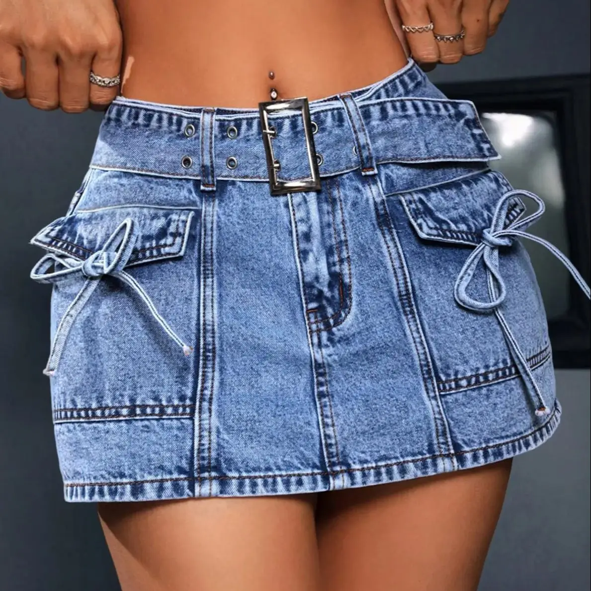 GlowChic Y2K High Waist Denim Mini Skirt For Women Belted Bow Decor Casual Streetwear Cargo Jean Skirt Party Club Outfit
GlowChic Y2K High Waist Denim Mini Skirt For Women Belted Bow Decor Casual Streetwear Cargo Jean Skirt Party Club Outfit