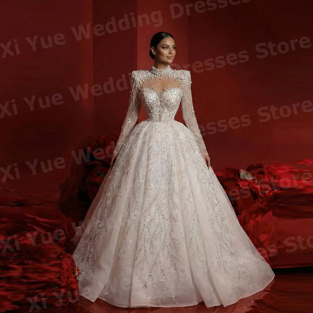 Sparkling A Line Women's High Neck Long Sleeve Sequined Wedding Dresses Vestido De Novia Bride Gowns Customized Robe De Mariée
Sparkling A Line Women's High Neck Long Sleeve Sequined Wedding Dresses Vestido De Novia Bride Gowns Customized Robe De Mariée