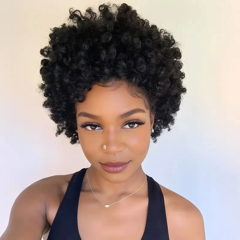 Афро-кудрявые вьющиеся человеческие волосы, парики для женщин, натуральные черные волосы, пушистый парик с машинной стрижкой пикси
Афро-кудрявые вьющиеся человеческие волосы, парики для женщин, натуральные черные волосы, пушистый парик с машинной стрижкой пикси