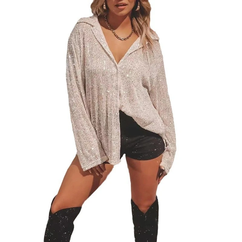Autumn European and American Cross-border Women's Clothing Amazon's Fashion Sequined Long-sleeved Lapel Temperament Casual Shirt
Autumn European and American Cross-border Women's Clothing Amazon's Fashion Sequined Long-sleeved Lapel Temperament Casual Shirt
