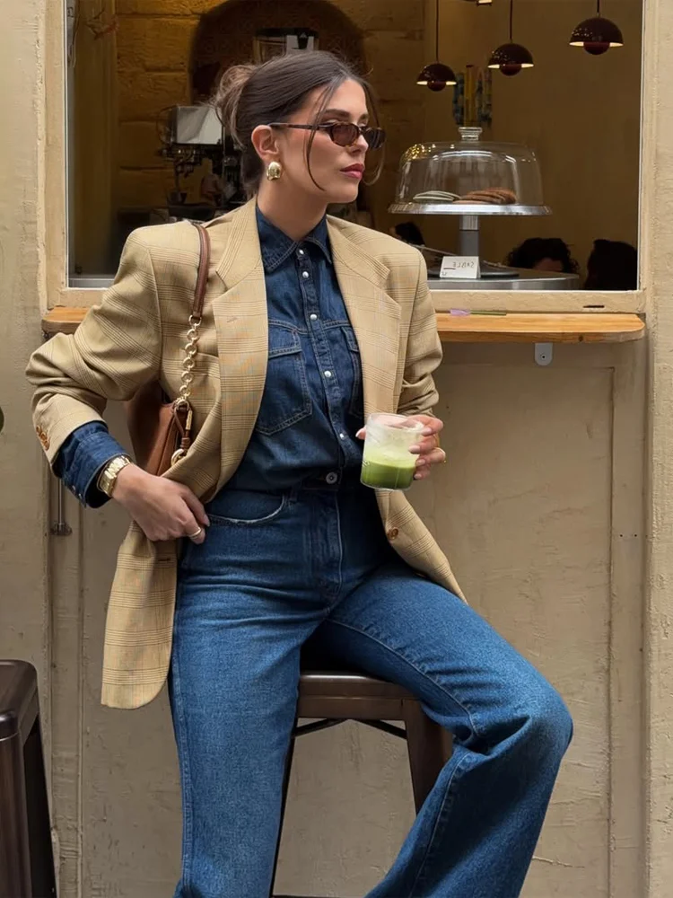 Khaki Single Breasted Retro Plaid Suit Women Jacket Elegant Loose Casual Coat 2026 Lady Office Commuting Daily Party Clothing
Khaki Single Breasted Retro Plaid Suit Women Jacket Elegant Loose Casual Coat 2026 Lady Office Commuting Daily Party Clothing