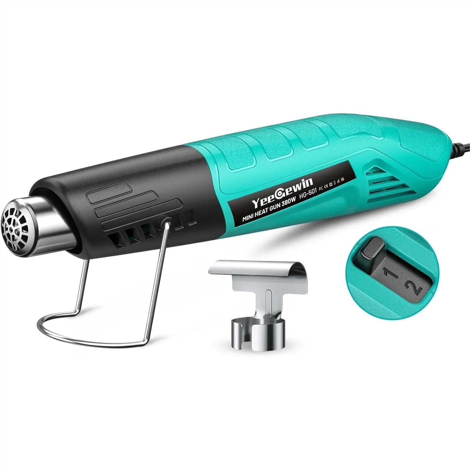 Heat Gun, 380W Mini Hot Air Gun with 2-Temp Settings 480°F-850°F Overheat Protection for Shrink Wrap, Vinyl, Crafts
Heat Gun, 380W Mini Hot Air Gun with 2-Temp Settings 480°F-850°F Overheat Protection for Shrink Wrap, Vinyl, Crafts