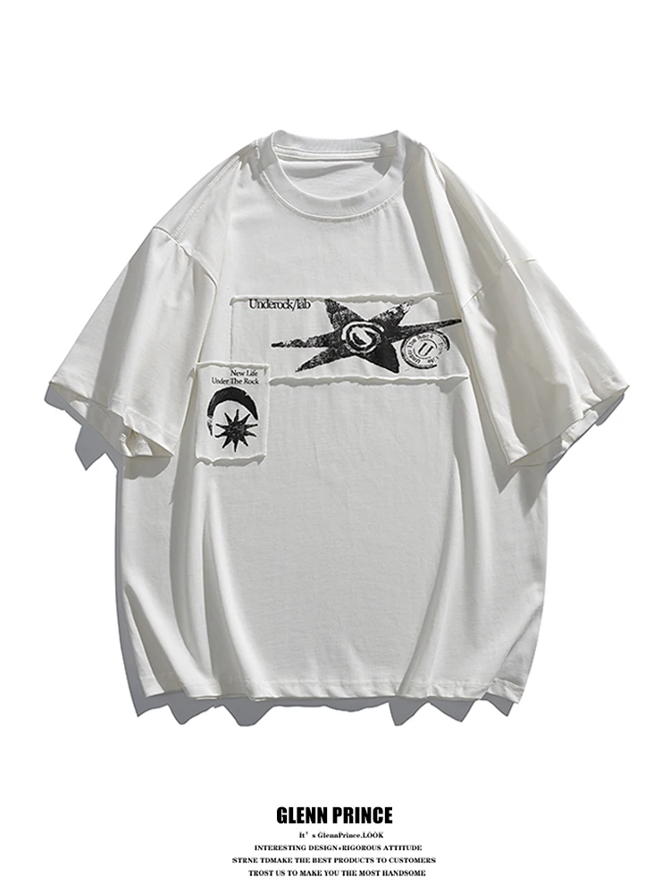 American Retro Water-Based Printing T-Shirt Men's Summer High Street Loose Short Sleeve Patchwork Cuff Cotton Tee
American Retro Water-Based Printing T-Shirt Men's Summer High Street Loose Short Sleeve Patchwork Cuff Cotton Tee