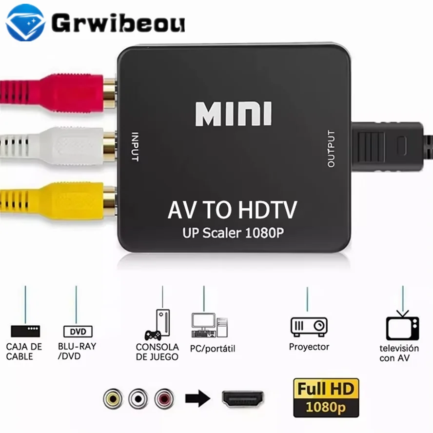 AV TO HDMI-compatible Adapter Converter 1080P Video Composite AV2HDMI-compatible RCA To HDTV CVSB L/R Video Scaler Converter Box 
AV TO HDMI-compatible Adapter Converter 1080P Video Composite AV2HDMI-compatible RCA To HDTV CVSB L/R Video Scaler Converter Box
