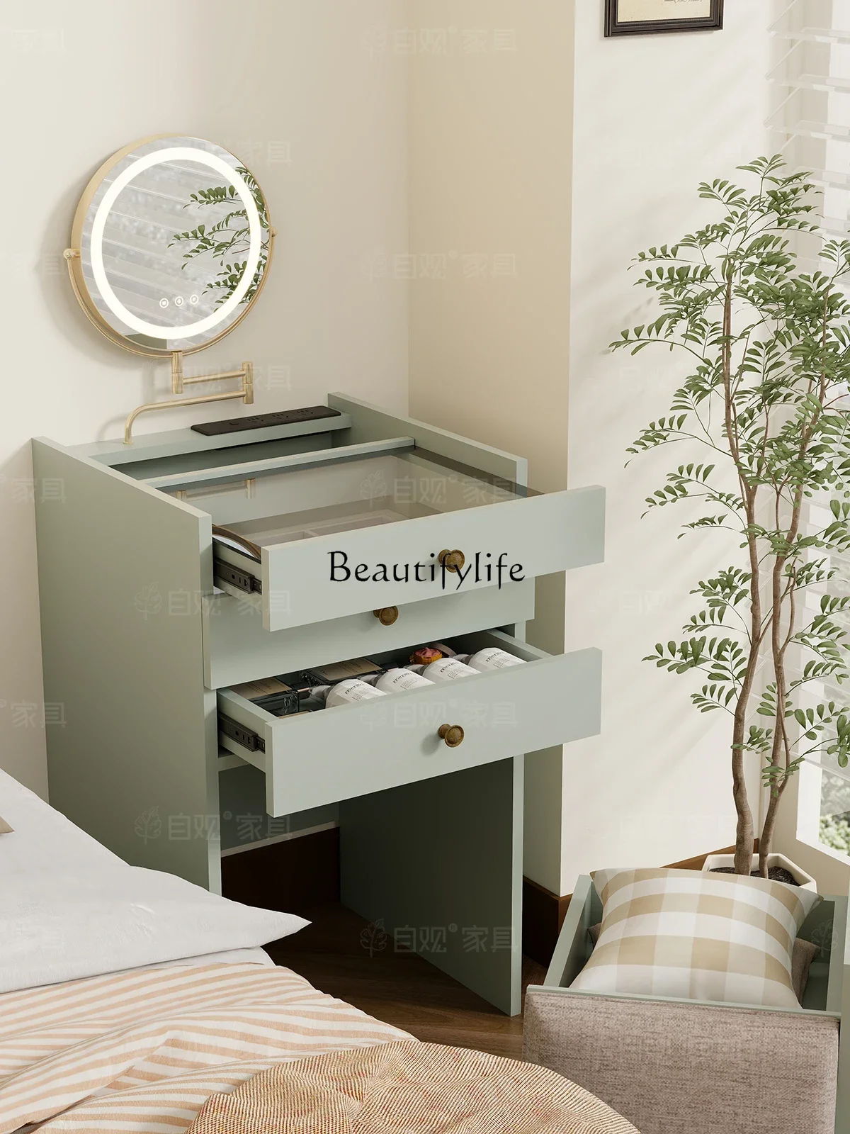 ld25 Nordic chest dresser integrated luminous mirror cosmetic cabinet glass countertop 
ld25 Nordic chest dresser integrated luminous mirror cosmetic cabinet glass countertop