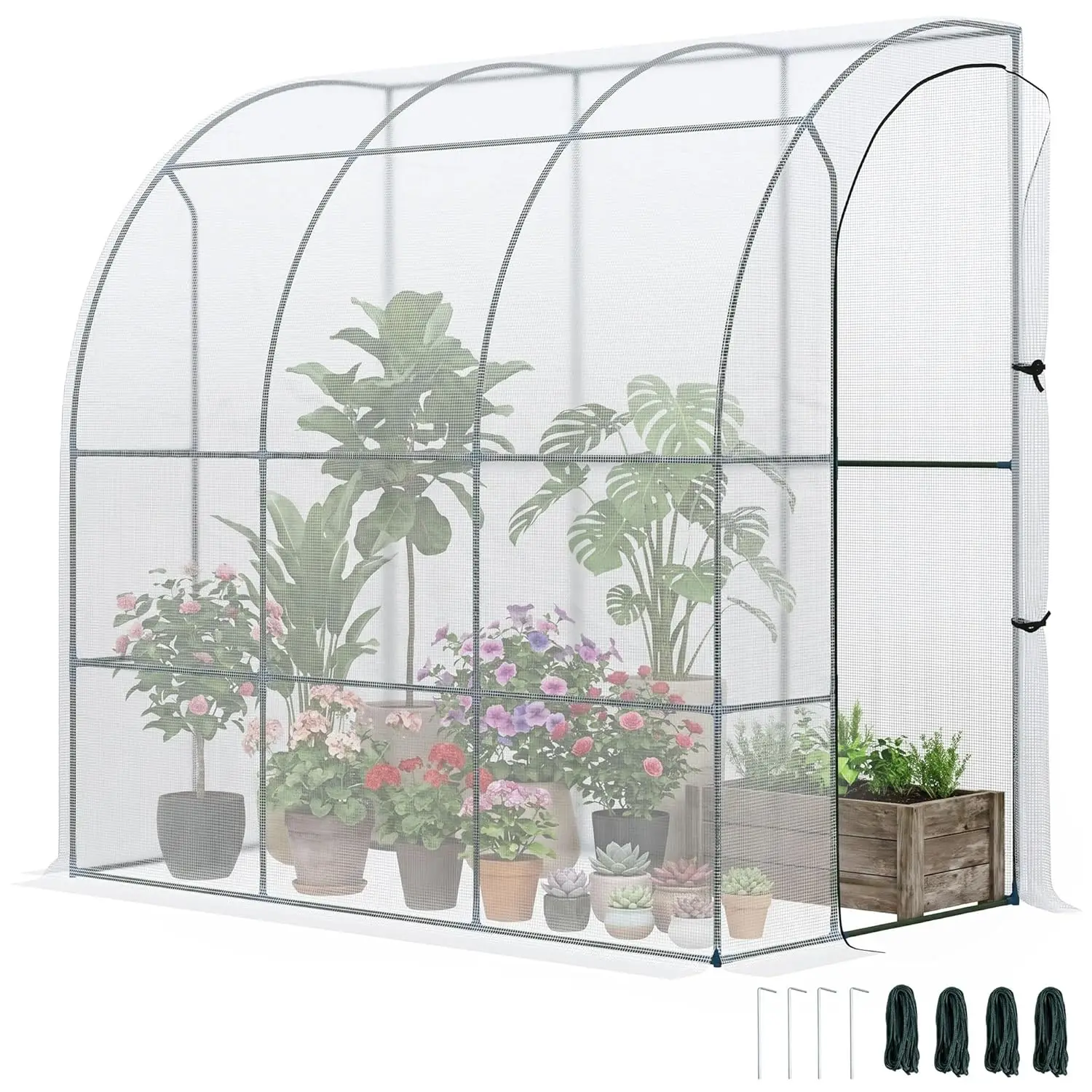 7' x 4' x 7' Outdoor Lean to Greenhouse, Walk-in Green House Plant Nursery with Roll-up Window, PE Cover, White, Customized
7' x 4' x 7' Outdoor Lean to Greenhouse, Walk-in Green House Plant Nursery with Roll-up Window, PE Cover, White, Customized