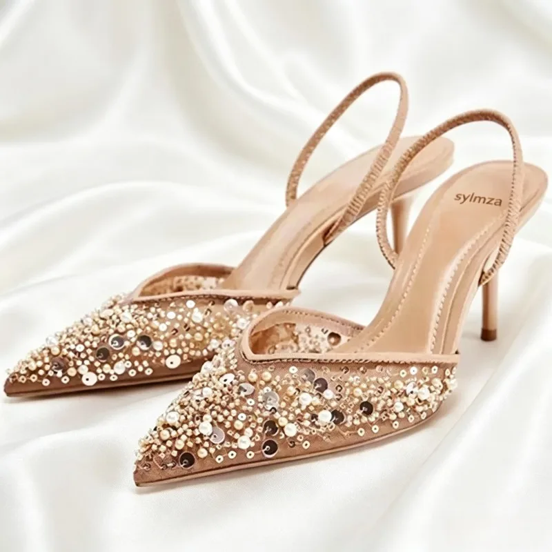 Comfort Mesh Pointed Toe High Heels Women Luxury Bling String Bead Decorate Designer Shoe Sexy Slingback Thin Heel Zapatos Mujer
Comfort Mesh Pointed Toe High Heels Women Luxury Bling String Bead Decorate Designer Shoe Sexy Slingback Thin Heel Zapatos Mujer