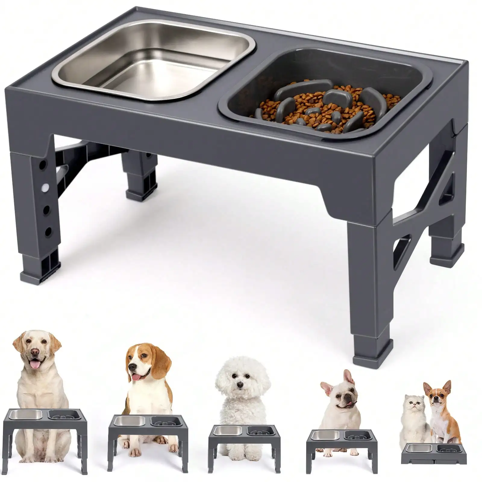 2-In-1 Elevated Slow Feeder Dog Bowls, Non-Slip Stainless Steel/Plastic/ Pet Food & Water Bowls With Foldable Stand For Small Medium Large Dogs & Cats, Durable Plastic Base
2-In-1 Elevated Slow Feeder Dog Bowls, Non-Slip Stainless Steel/Plastic/ Pet Food & Water Bowls With Foldable Stand For Small Medium Large Dogs & Cats, Durable Plastic Base