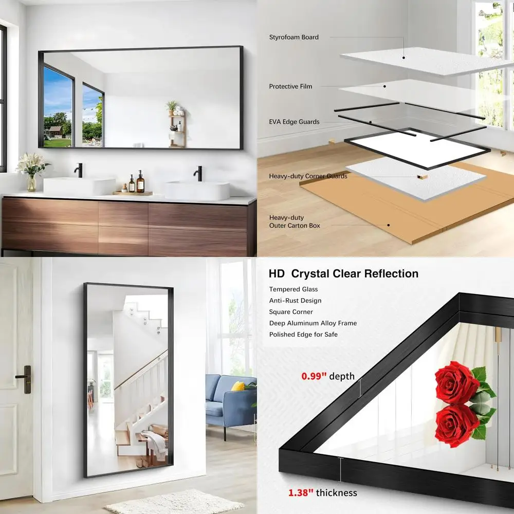 Зеркало прямоугольное глубокое в раме 30x60 дюймов, настенное, для ванной, спальни или гостиной
Зеркало прямоугольное глубокое в раме 30x60 дюймов, настенное, для ванной, спальни или гостиной