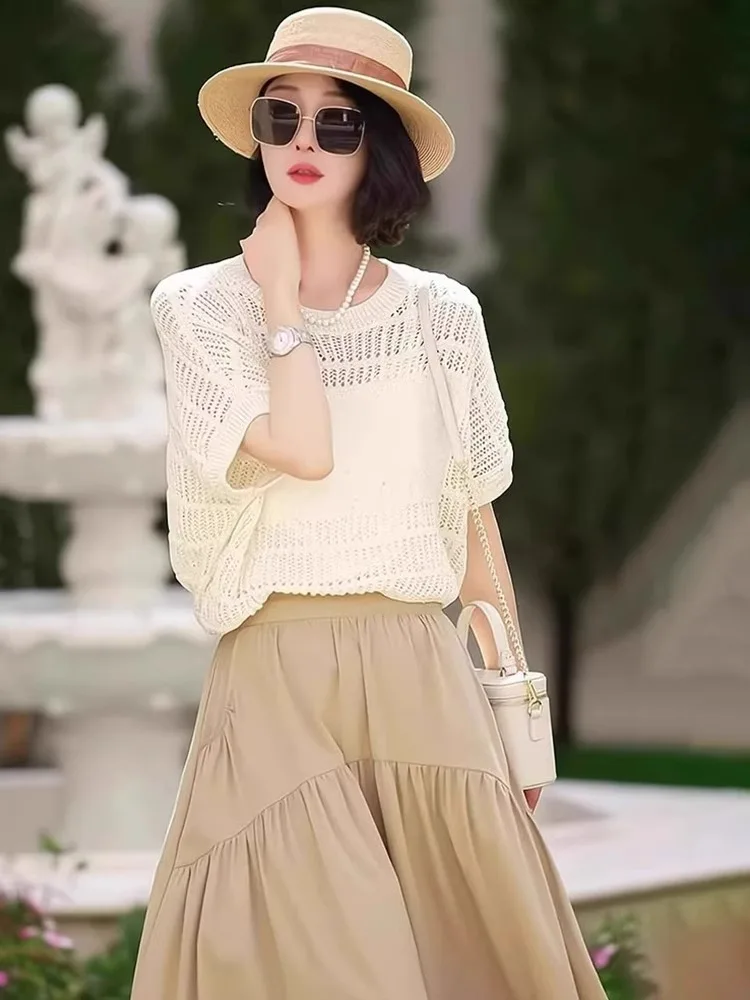 Faionable Hollow out Design Pure Color Ice Silk Knitted Top Loose Little Bla Dr Sle Casual Inner Wear Summer 2025
Faionable Hollow out Design Pure Color Ice Silk Knitted Top Loose Little Bla Dr Sle Casual Inner Wear Summer 2025