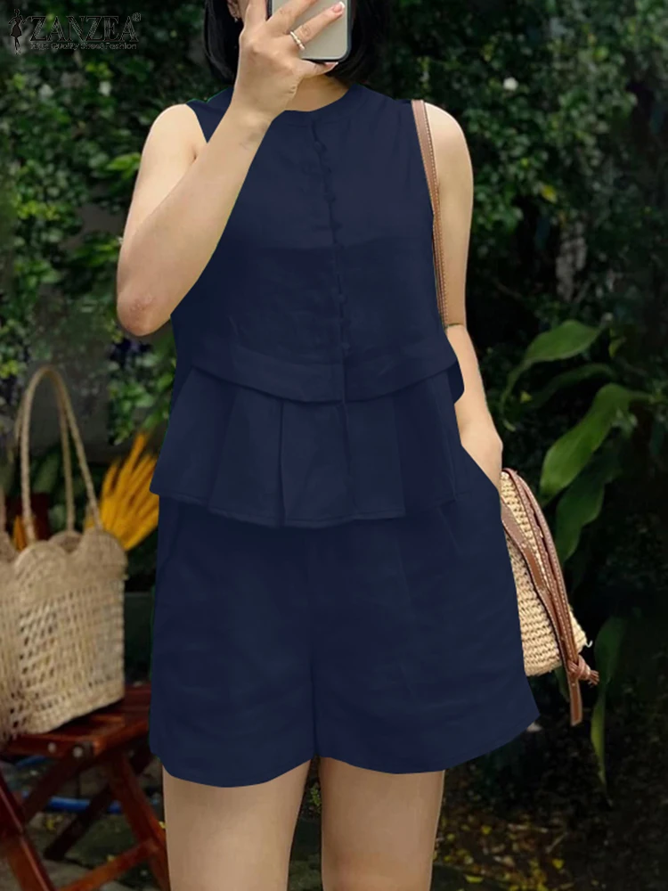 ZANZEA Casual Fashion 2PCS Outfits Commute Solid Pleated Hem Sleeveless Tops Summer Woman 2 Piece Sets Elastic Waist Shorts Suit
ZANZEA Casual Fashion 2PCS Outfits Commute Solid Pleated Hem Sleeveless Tops Summer Woman 2 Piece Sets Elastic Waist Shorts Suit