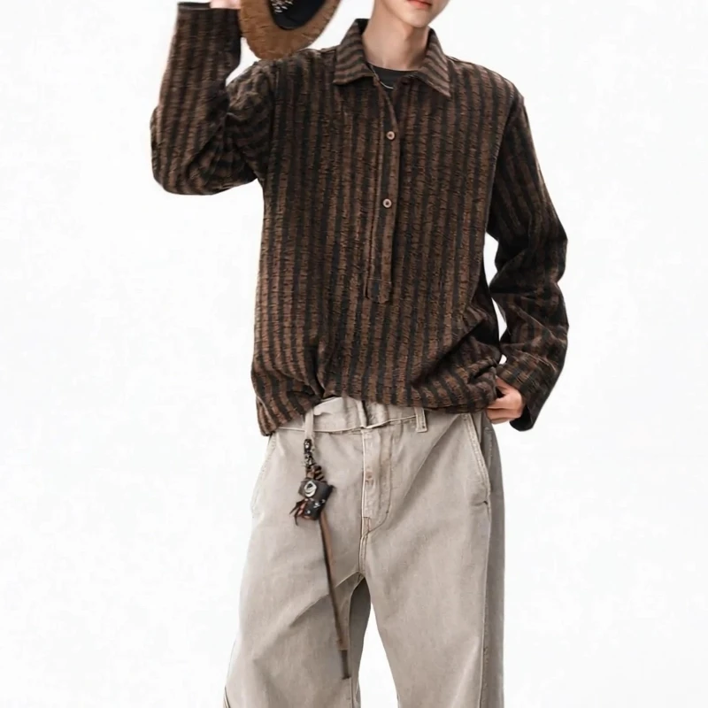Brown Striped Shirt Men's and Women's Spring and Summer Long-sleeved Polo Shirt Lazy High-end Shirt
Brown Striped Shirt Men's and Women's Spring and Summer Long-sleeved Polo Shirt Lazy High-end Shirt