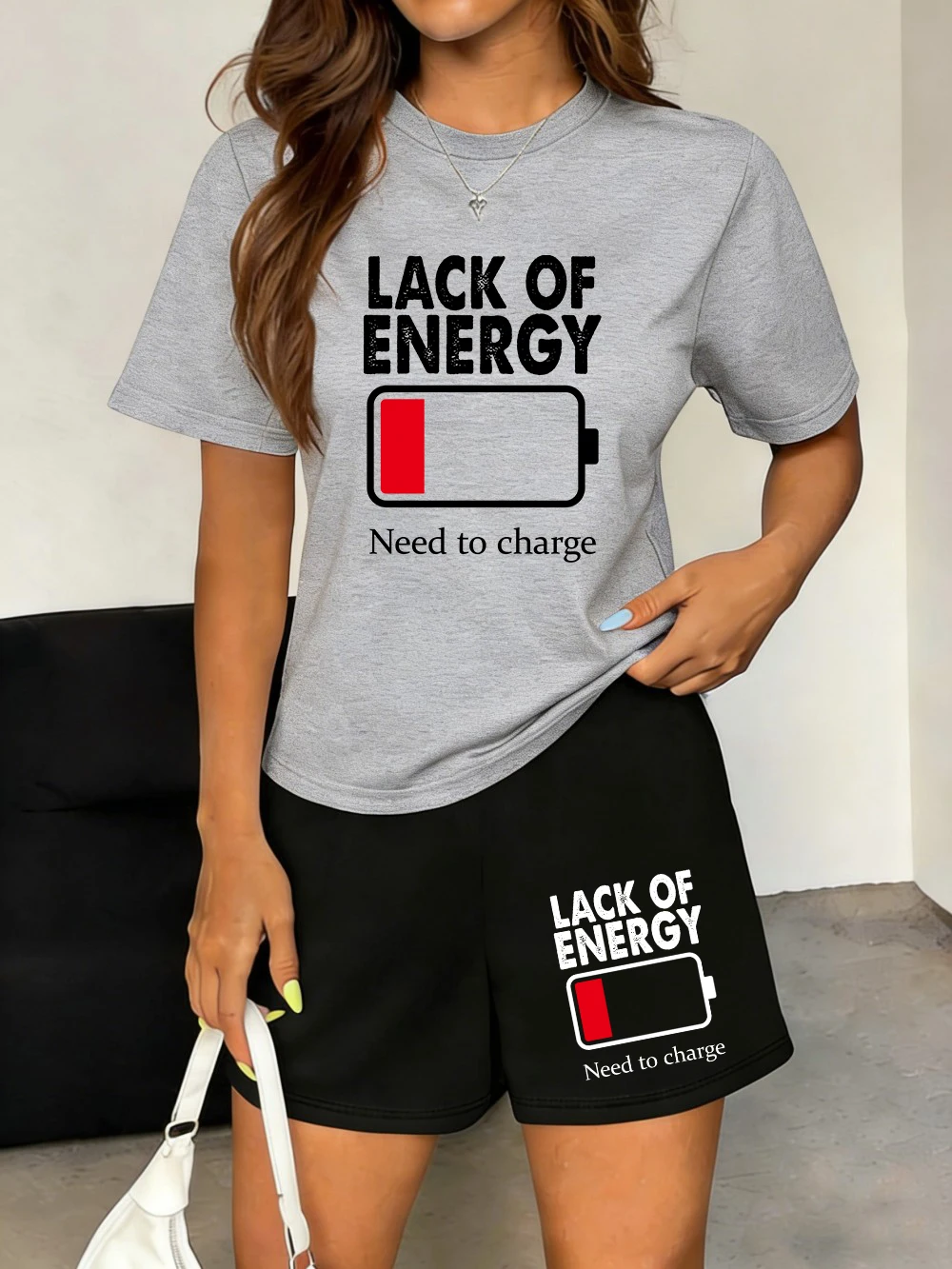 Lack Of Energy Need To Charge Print Tops Shorts Womens Basic Two Pieces Set T-Shirts Pants Summer High Waisted Oversized Clothes
Lack Of Energy Need To Charge Print Tops Shorts Womens Basic Two Pieces Set T-Shirts Pants Summer High Waisted Oversized Clothes