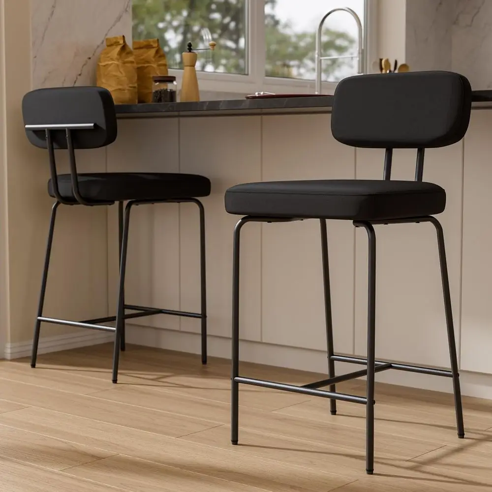 Bar Stools Set of 2, Kitchen Counter stools with Backs and Metal Legs, 26 inch Barstools for Counter Height, Fabric in Black
Bar Stools Set of 2, Kitchen Counter stools with Backs and Metal Legs, 26 inch Barstools for Counter Height, Fabric in Black