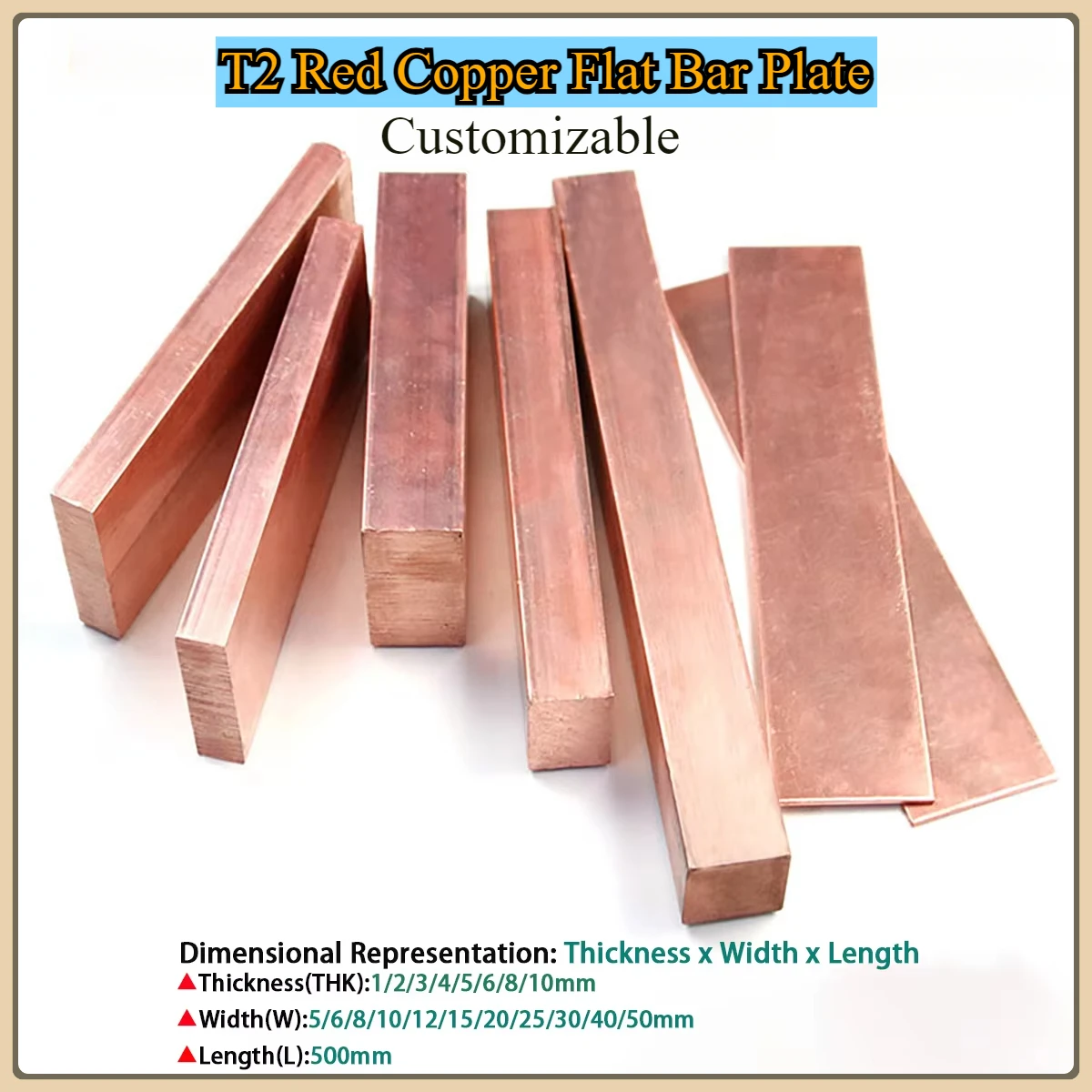 T2 Red Copper Flat Bar Plate Strip 99.9% Pure Copper Rectangular Solid Metal Sheet THK1/2/3/4/5/6/8/10mm W5-50mm L500mm
T2 Red Copper Flat Bar Plate Strip 99.9% Pure Copper Rectangular Solid Metal Sheet THK1/2/3/4/5/6/8/10mm W5-50mm L500mm