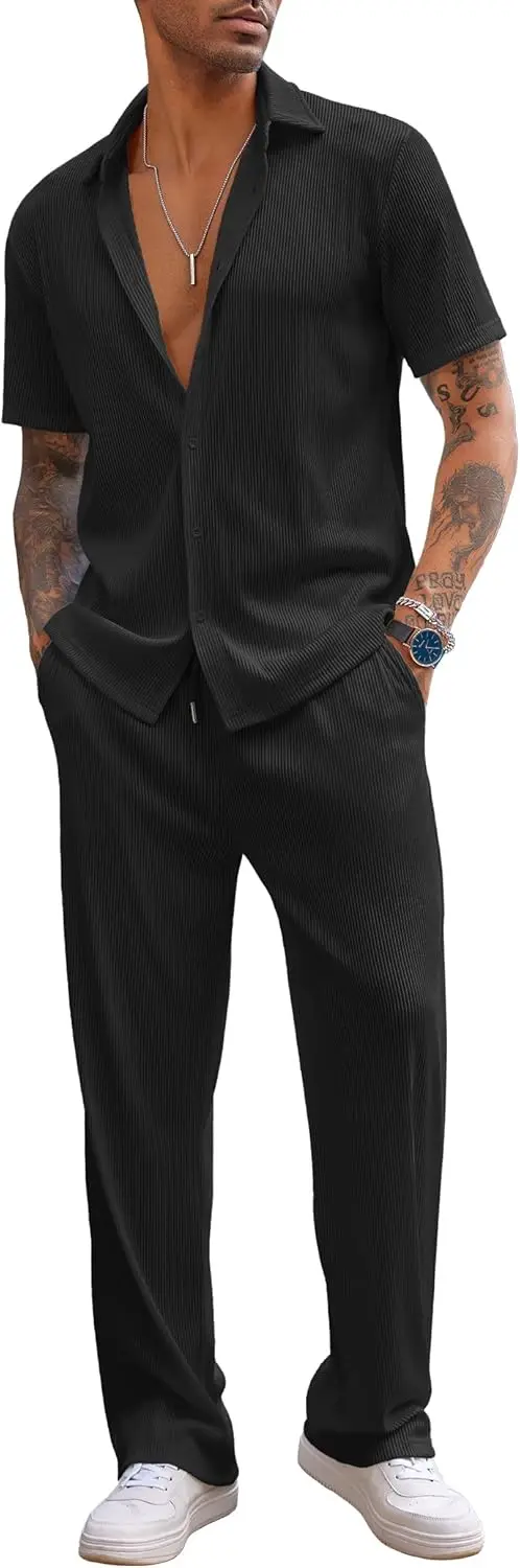 Men's Casual Short Sleeve Button Down Shirt with Loose Pant Sets for Beach Summer Outfit
Men's Casual Short Sleeve Button Down Shirt with Loose Pant Sets for Beach Summer Outfit