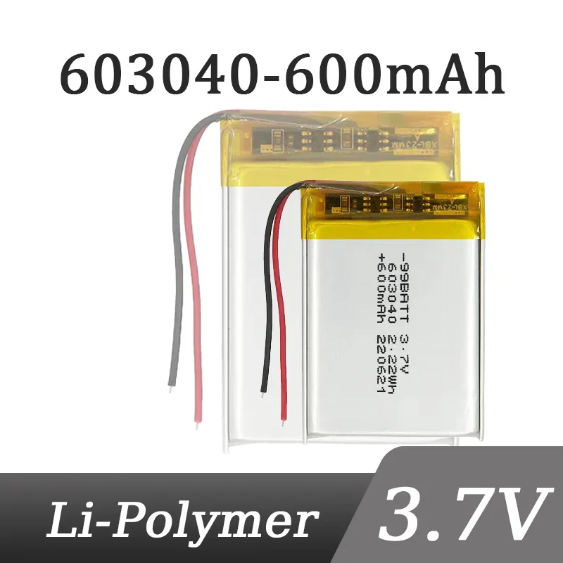 Polymer 603040 3.7V 600mAh Lithium Ion Rechargeable Battery Jst PH 2.0mm 2pin Plug Massager Bluetooth Speaker Children's Toy
Polymer 603040 3.7V 600mAh Lithium Ion Rechargeable Battery Jst PH 2.0mm 2pin Plug Massager Bluetooth Speaker Children's Toy