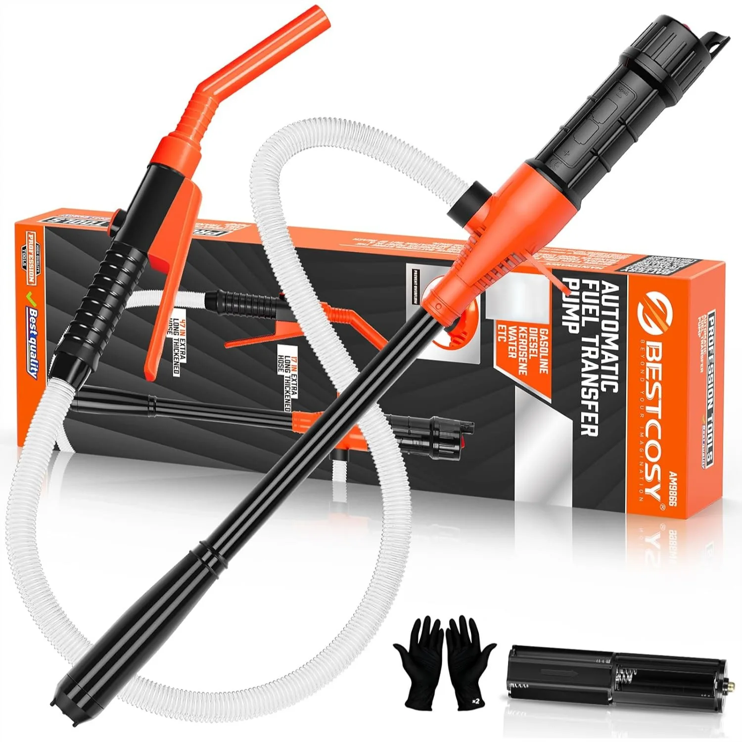 Electric Fuel Transfer Pump 2.4 GPM Portable Siphon Pump with 47" Hose & Gloves for Car RV
Electric Fuel Transfer Pump 2.4 GPM Portable Siphon Pump with 47" Hose & Gloves for Car RV